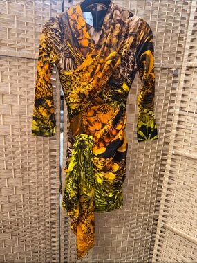 Halpern Cross Front Animal-Print Mini Jersey Dress